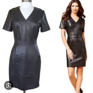 ANTONIO MELANI Black Faux Leather Mini Dress